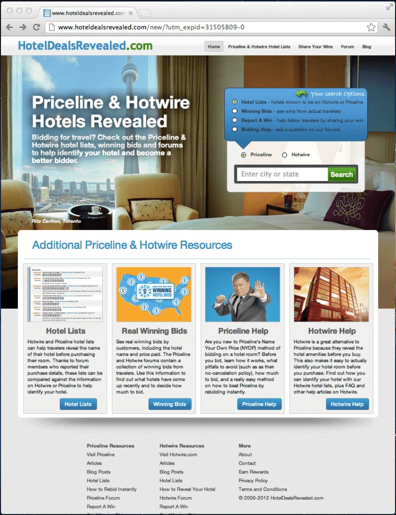 HotelDealsRevealed.com Home Page